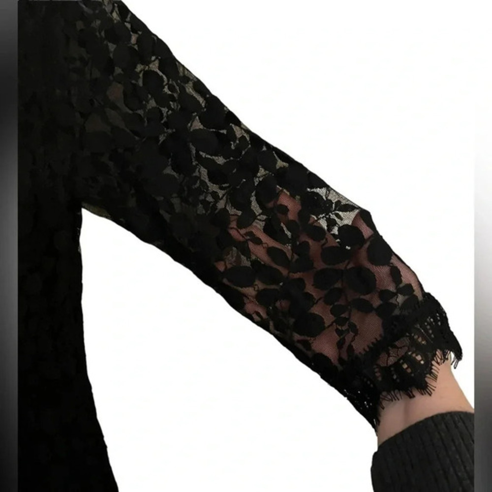 Free People Black Boho Sheer Floral Lace Dress Black Size 2 Wedding Event - Picture 3 of 12